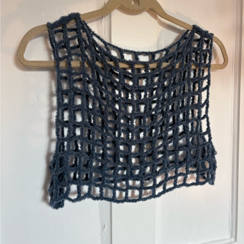 Women's Blue Knit Mesh Top